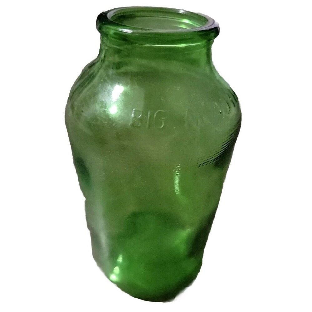 Schmidt Big Mouth Wide Rim Green Glass Beer Bottle Before Grenade Design Vtg
